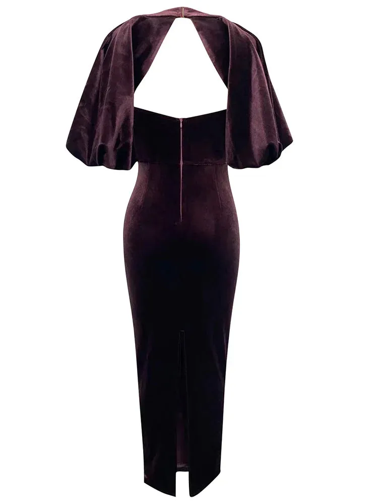 Backless Puff Lantern Sleeve Maxi Dress
