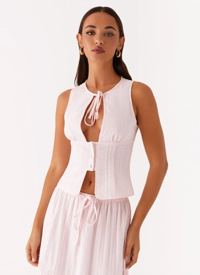 Bailey Tie Front Top - Blush Side Slit Bailey Tie Front Top - Blush Fashion Detail