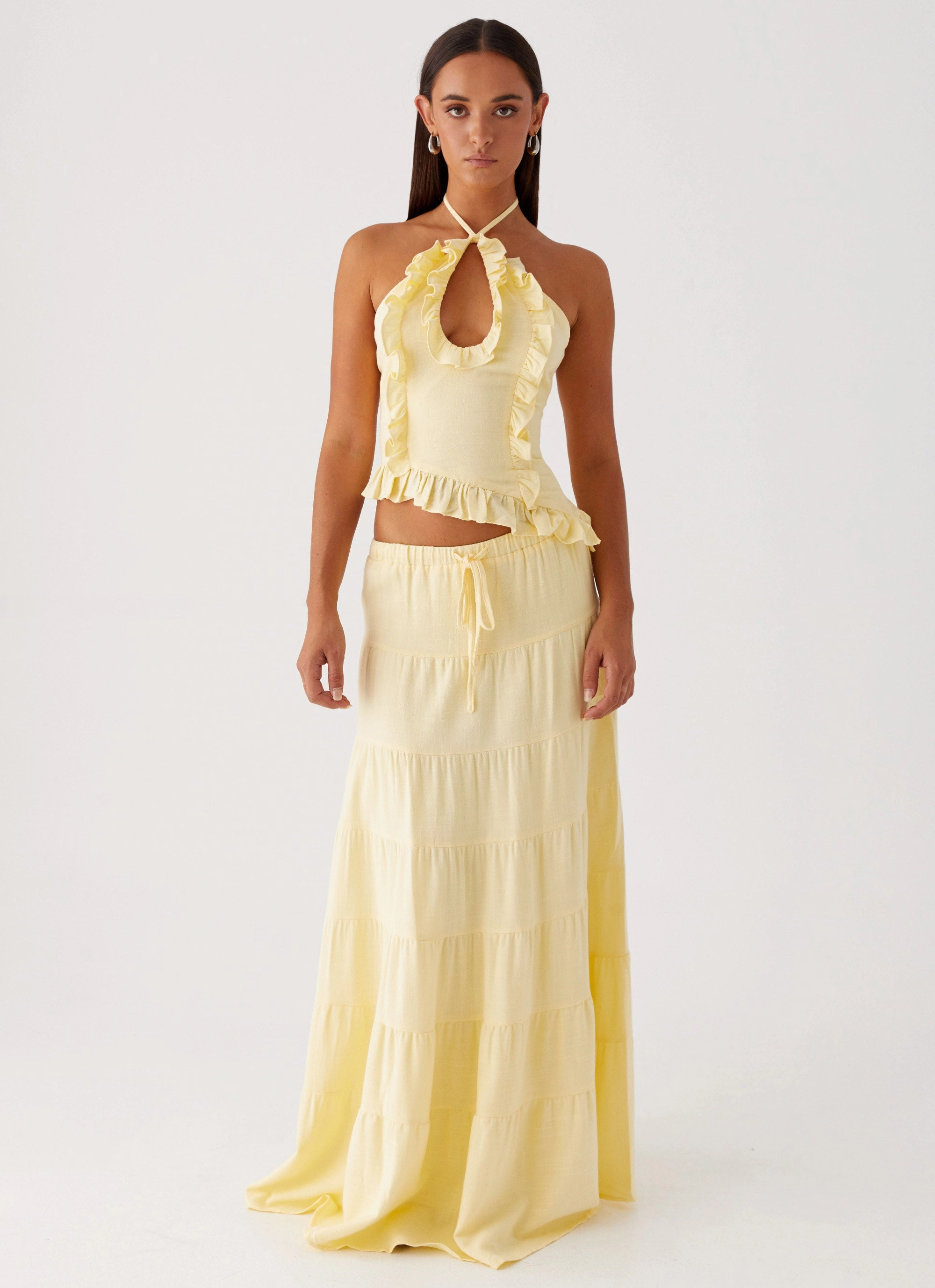 Breezy Look Mariella Linen Maxi Skirt - Yellow