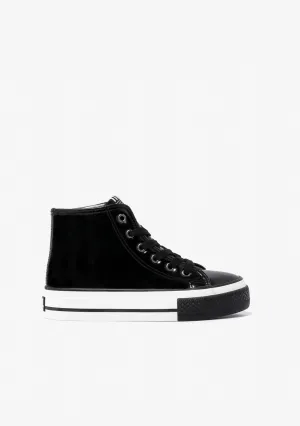 B&W Black Patent Platform High-Top Sneakers