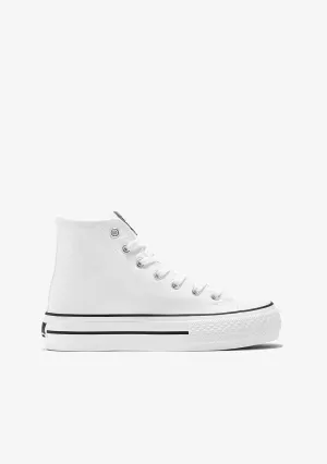 B&W White Platform Hi-Top Basic Sneakers