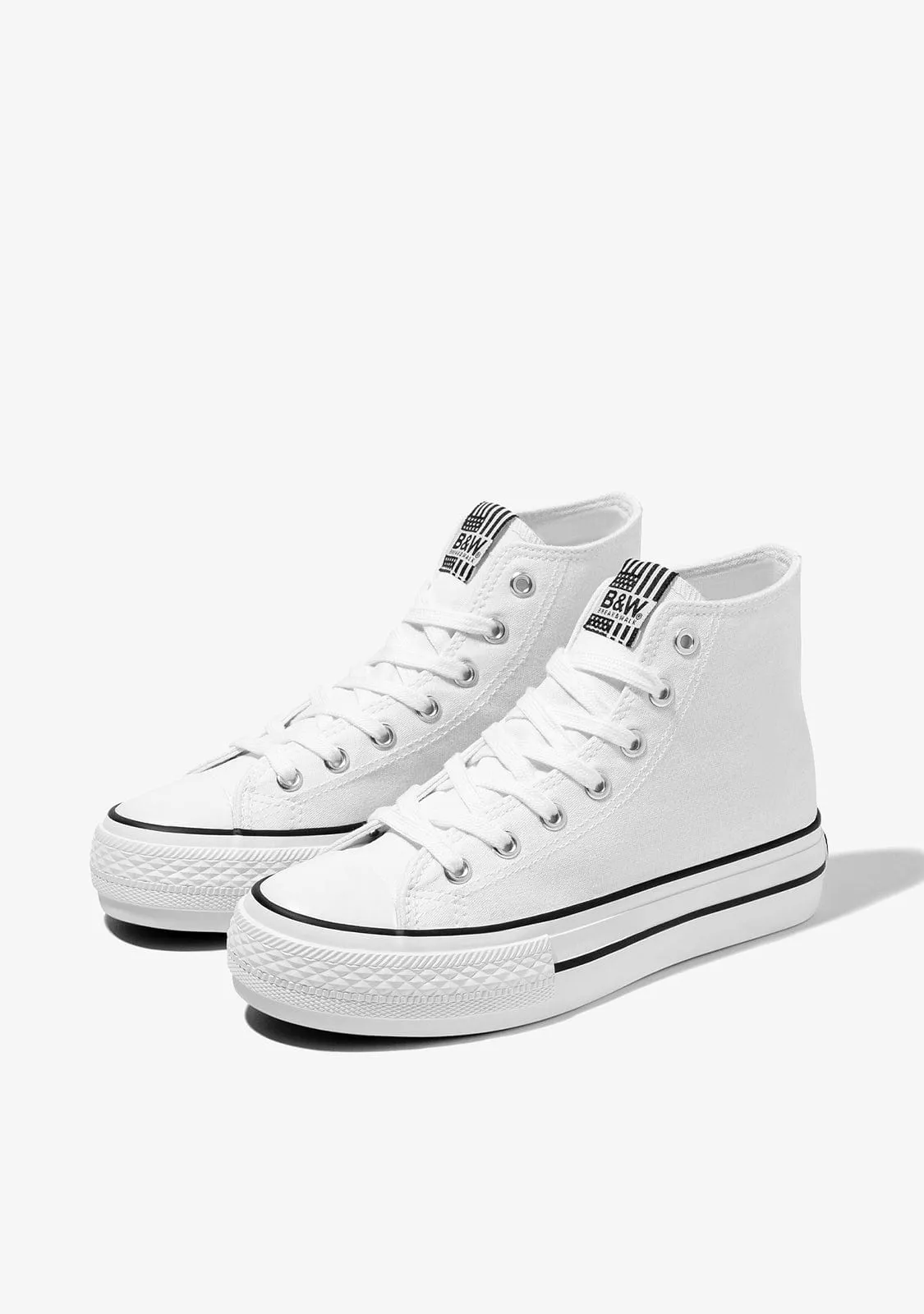 B&W White Platform Hi-Top Basic Sneakers