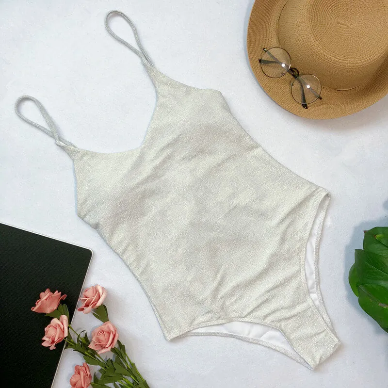 Bandage Backless Sparkle High Cut Swimsuits