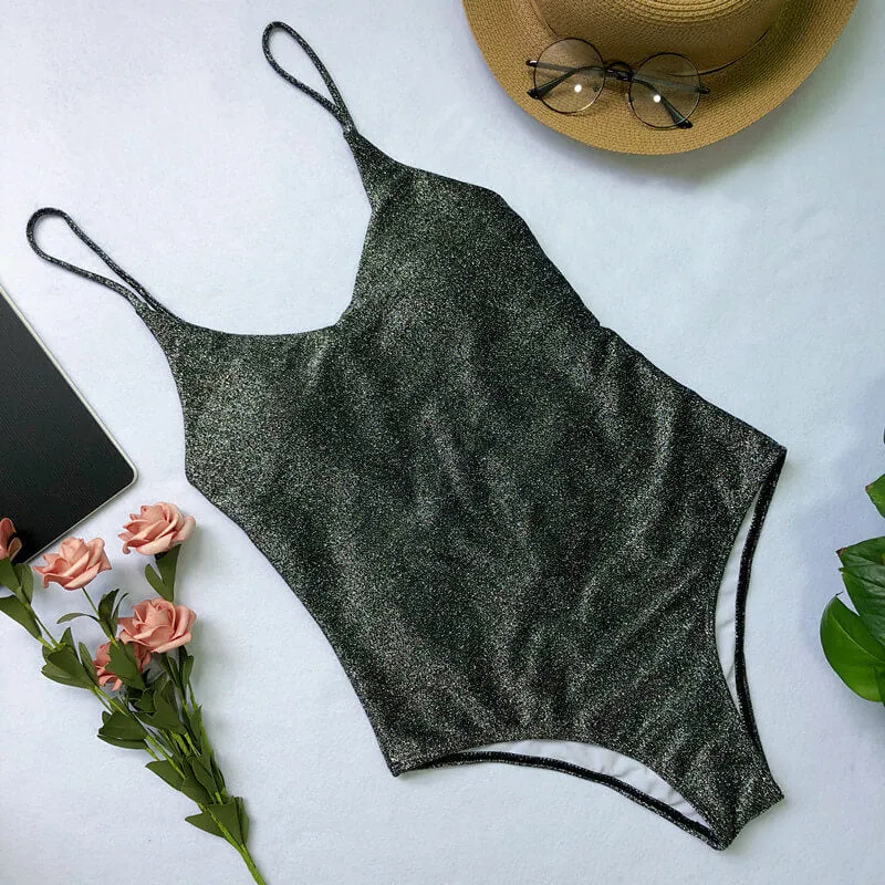 Bandage Backless Sparkle High Cut Swimsuits