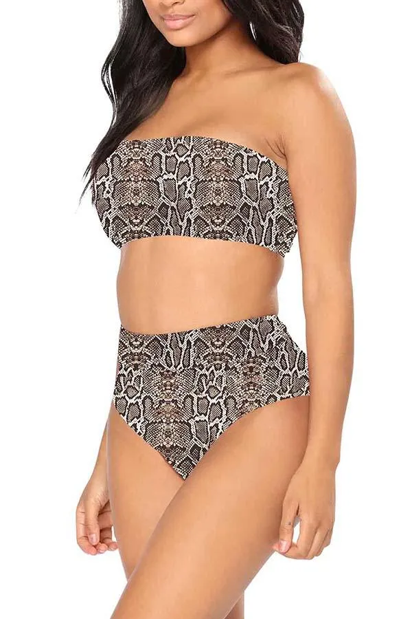 Bandeau High Waisted High Cut Christmas Print Bathing Suit