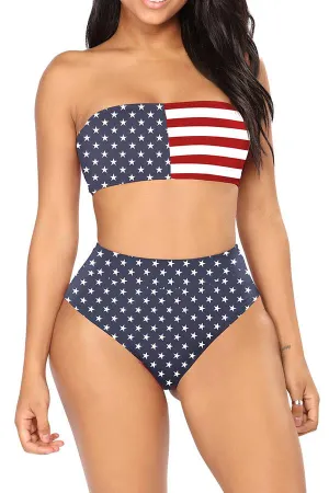 Bandeau High Waisted High Cut Christmas Print Bathing Suit