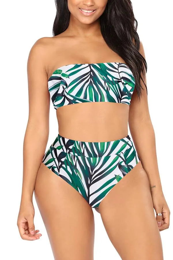 Bandeau High Waisted High Cut Christmas Print Bathing Suit