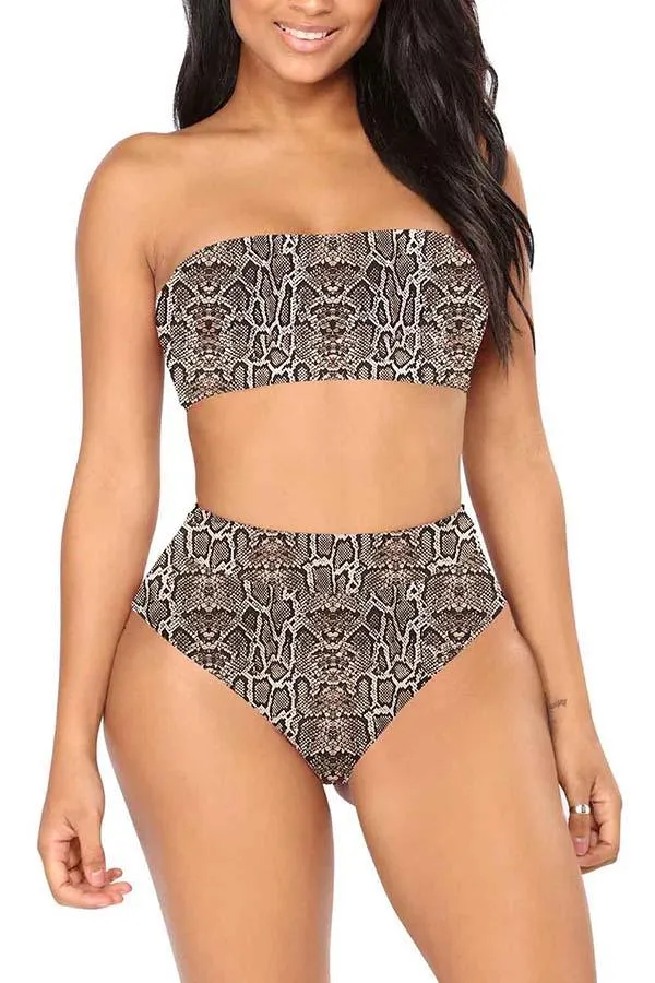 Bandeau High Waisted High Cut Christmas Print Bathing Suit