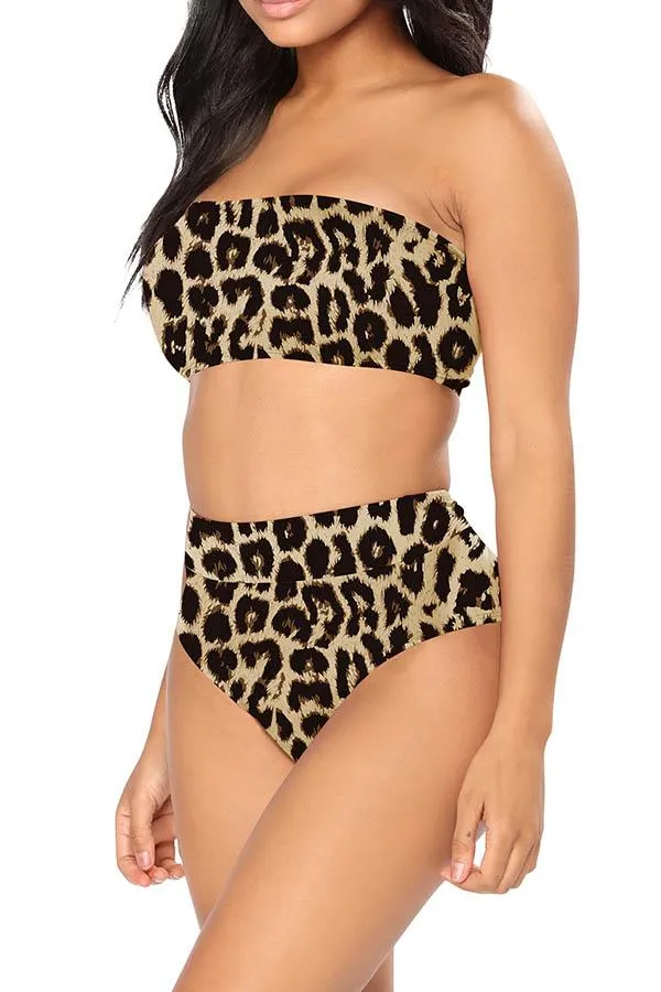 Bandeau High Waisted High Cut Christmas Print Bathing Suit