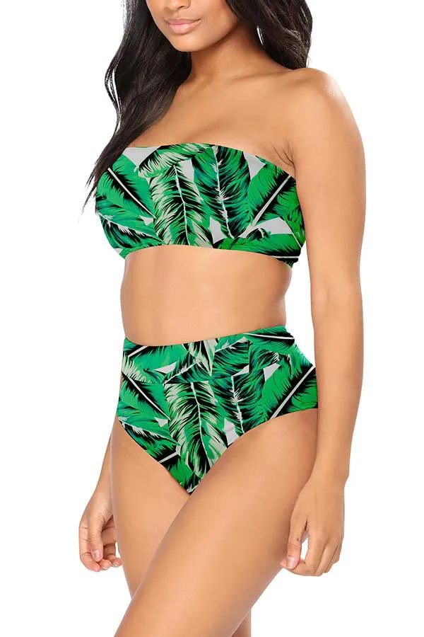 Bandeau High Waisted High Cut Christmas Print Bathing Suit