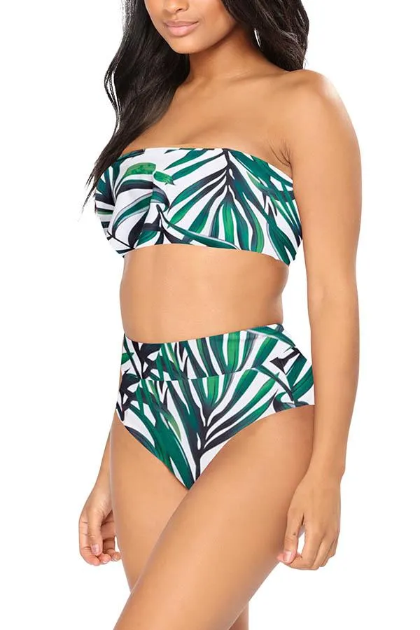Bandeau High Waisted High Cut Christmas Print Bathing Suit
