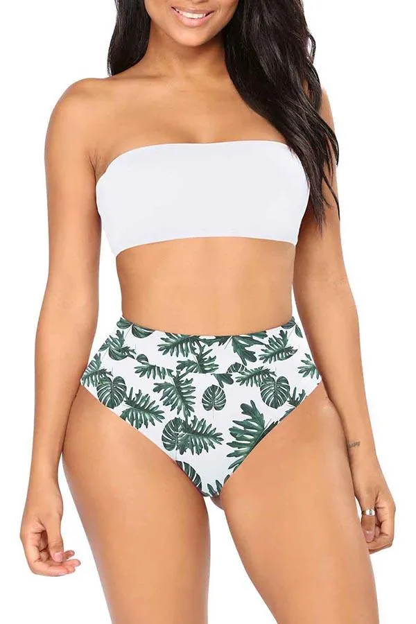 Bandeau High Waisted High Cut Christmas Print Bathing Suit