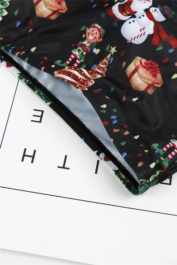 Bandeau High Waisted High Cut Christmas Print Bathing Suit