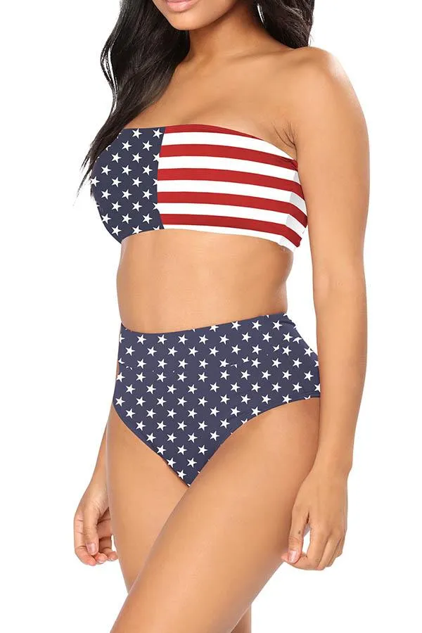 Bandeau High Waisted High Cut Christmas Print Bathing Suit
