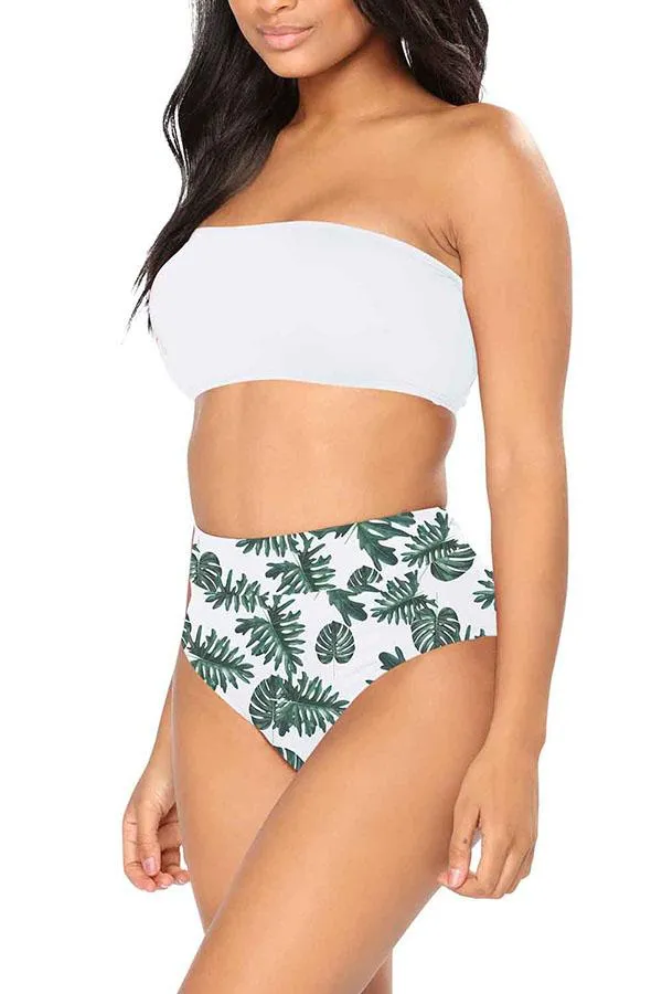 Bandeau High Waisted High Cut Christmas Print Bathing Suit