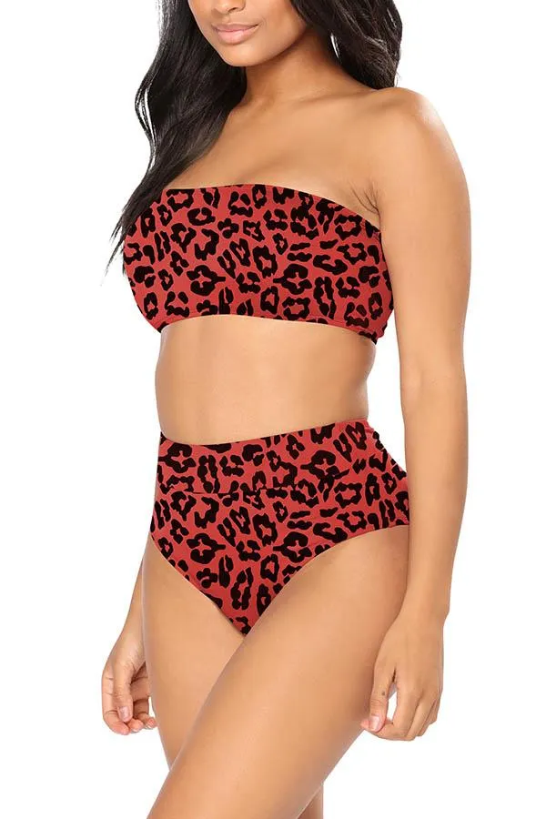 Bandeau High Waisted High Cut Christmas Print Bathing Suit