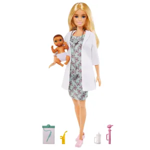 Barbie Baby Doctor Playset with 12 Inch Blonde Doll, Infant Doll, Stethoscope, Thermometer, Oscilloscope, Chart, Blanket & Baby Bottle for Kids Ages 3 