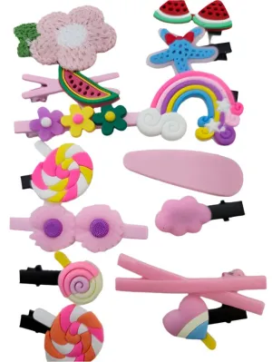 Barrettes   Hair Clips Pink Flowers Rainbow 14Pc Children's    RAZCBPF