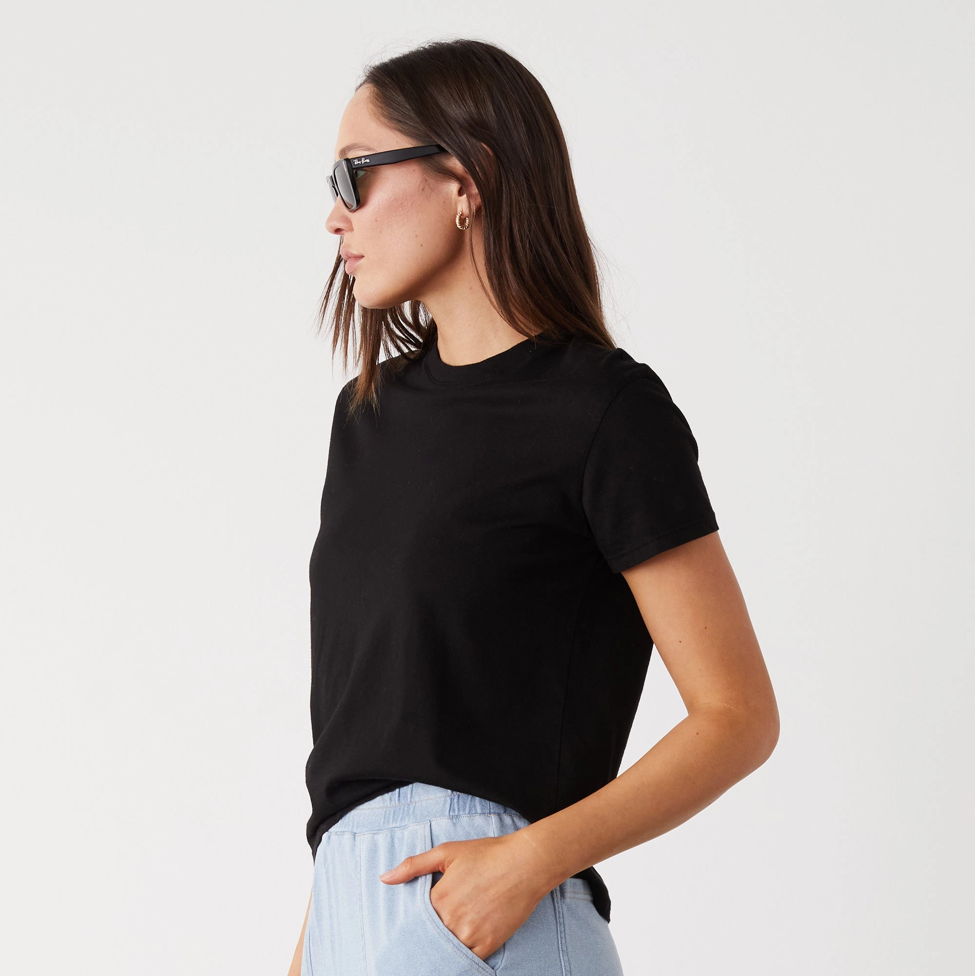 Basic Crew Neck Tee Basic Long Sleeve Flexible Hemline