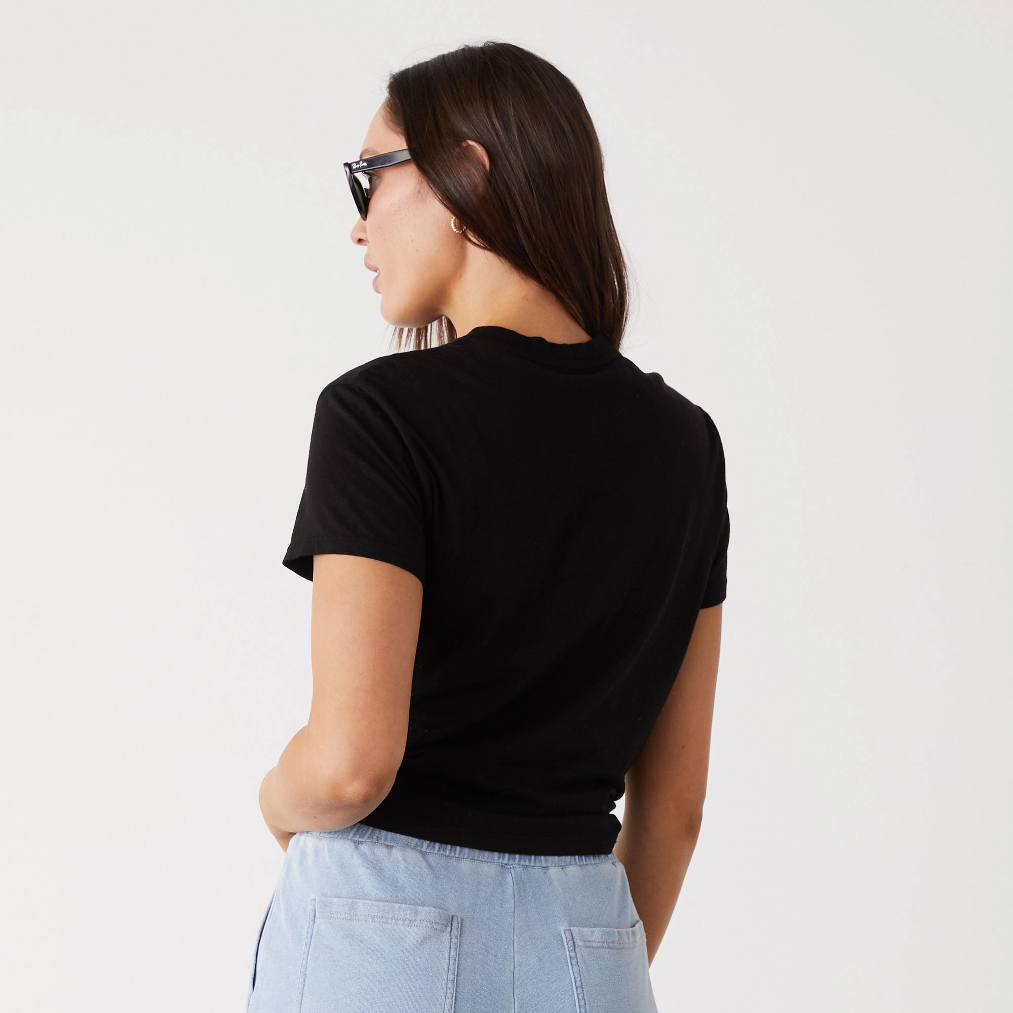 Basic Crew Neck Tee Rolled Hem Detailing