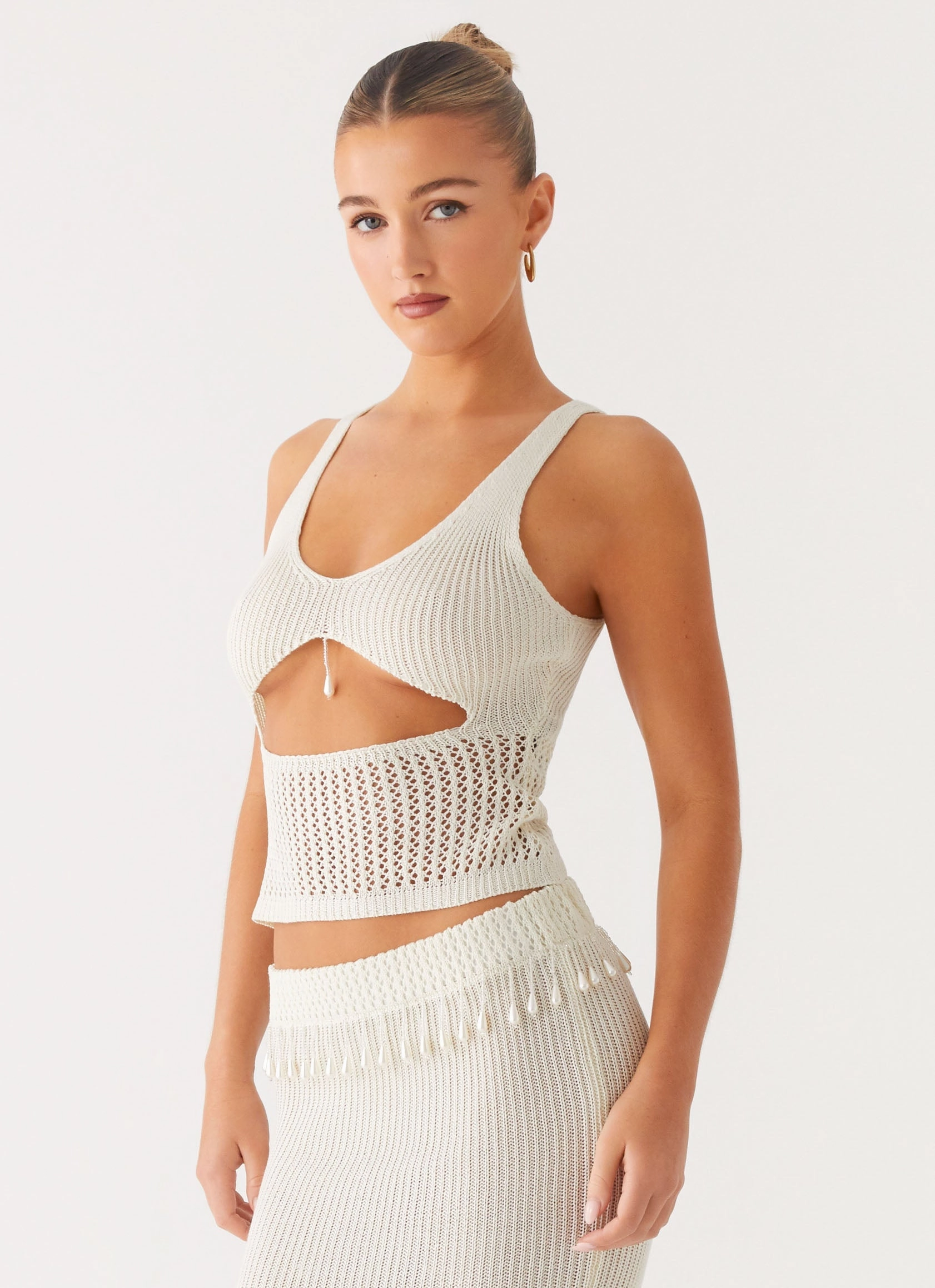 Subtle Detail Neutral Wear Basilia Knit Top - Off White