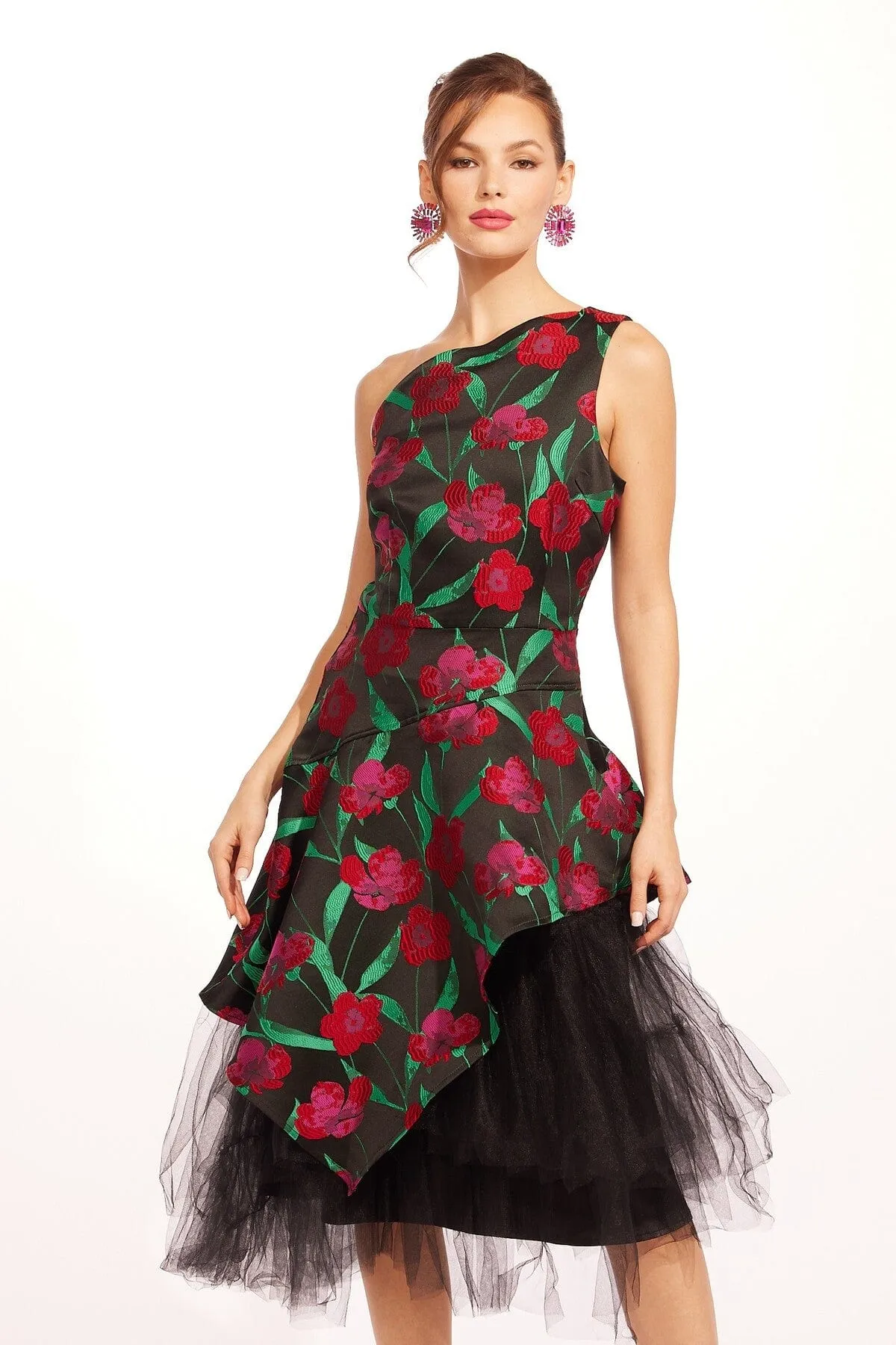Vibrant Waist Fit Leg-Lengthening Basque Dress - Roses and Thorns