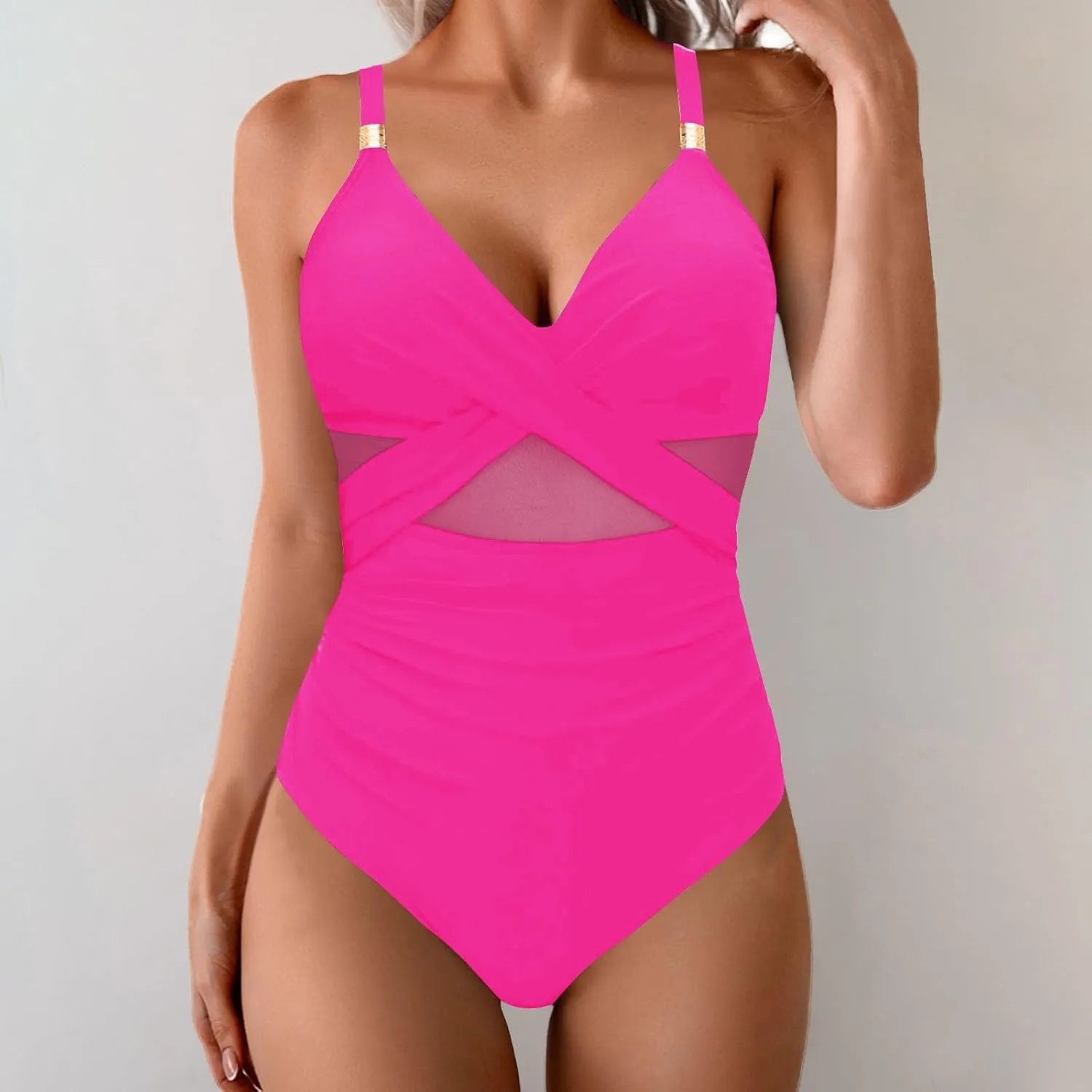 Bathing Suits for Women Tummy Control One Piece Swimsuits Criss Cross Mesh Modest Swimwear Push Up Swim Suits 2025
