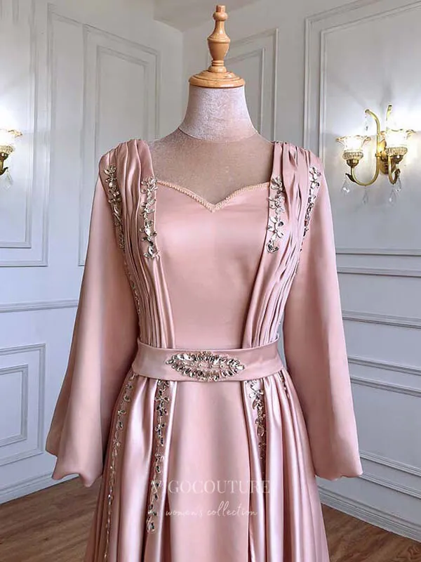 Beaded Satin Prom Dresses Long Sleeve Formal Dresses 21221