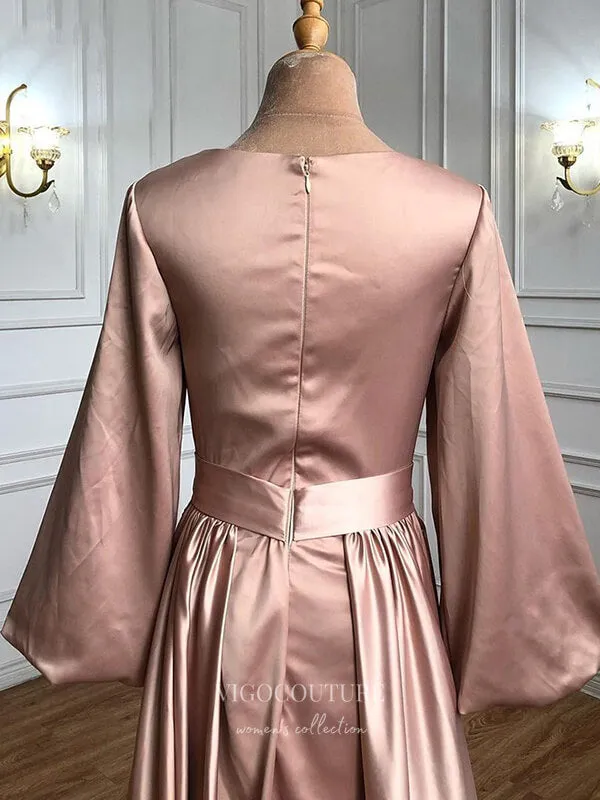 Beaded Satin Prom Dresses Long Sleeve Formal Dresses 21221