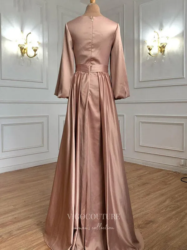 Beaded Satin Prom Dresses Long Sleeve Formal Dresses 21221
