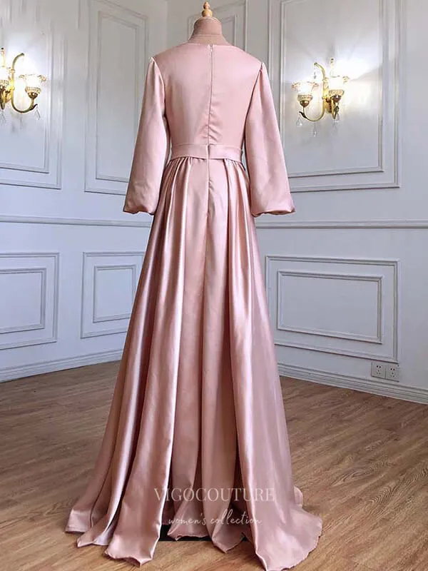 Beaded Satin Prom Dresses Long Sleeve Formal Dresses 21221