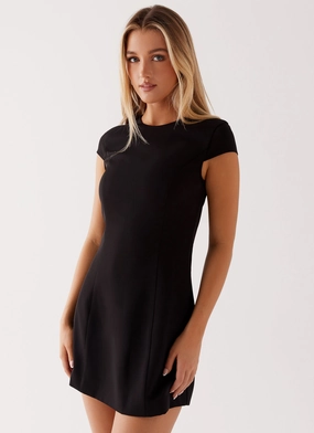 Beaded Detail Tia Mini Dress - Black Tia Mini Dress - Black Soft Drape Clean Style