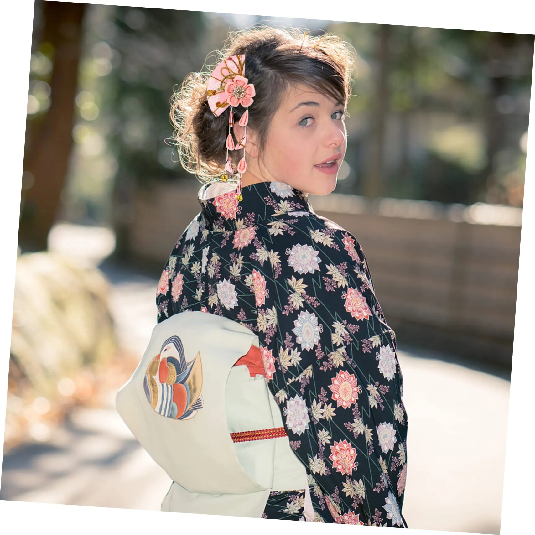 Beatifufu 1pc Japanese Style Headgear Japanese Hair Pin Toilet Stickers Decals Flower Jewelry Goody Hair Clips for Women Japanese Hair Accessories Alloy Cloth Flowers Bathrobe
