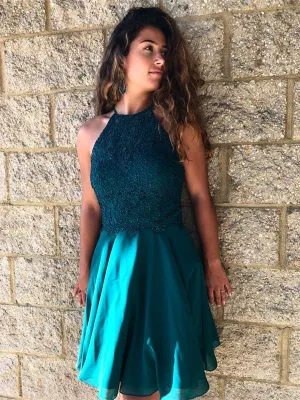Beautiful Satin Halter Neckline Short A-line Homecoming Dresses HD210