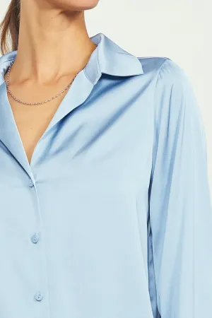 Beckett II V-neck Button Down - Light Blue Grey