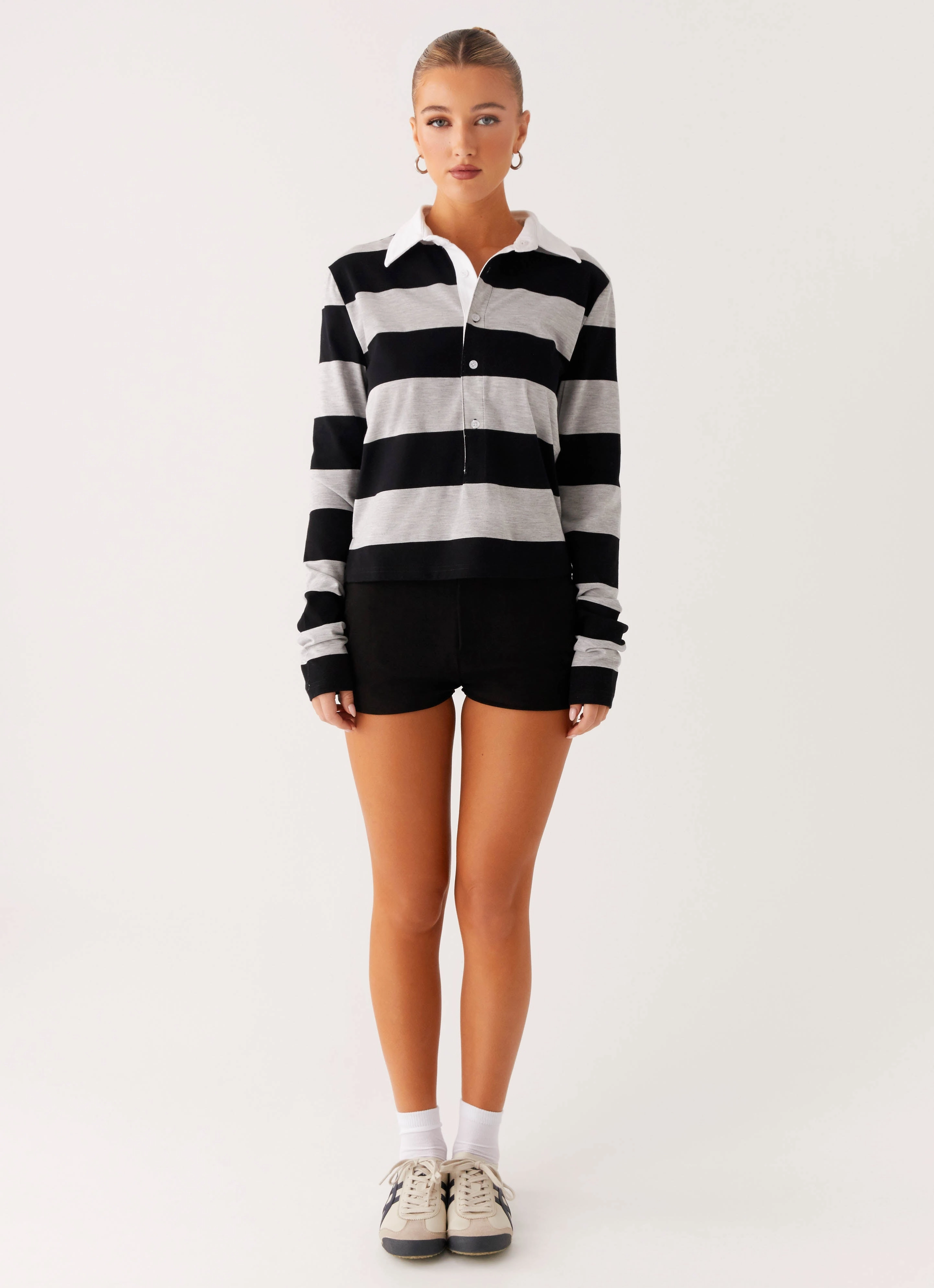 ConvertibleStyle Beckett Polo Top - Grey Black Stripe