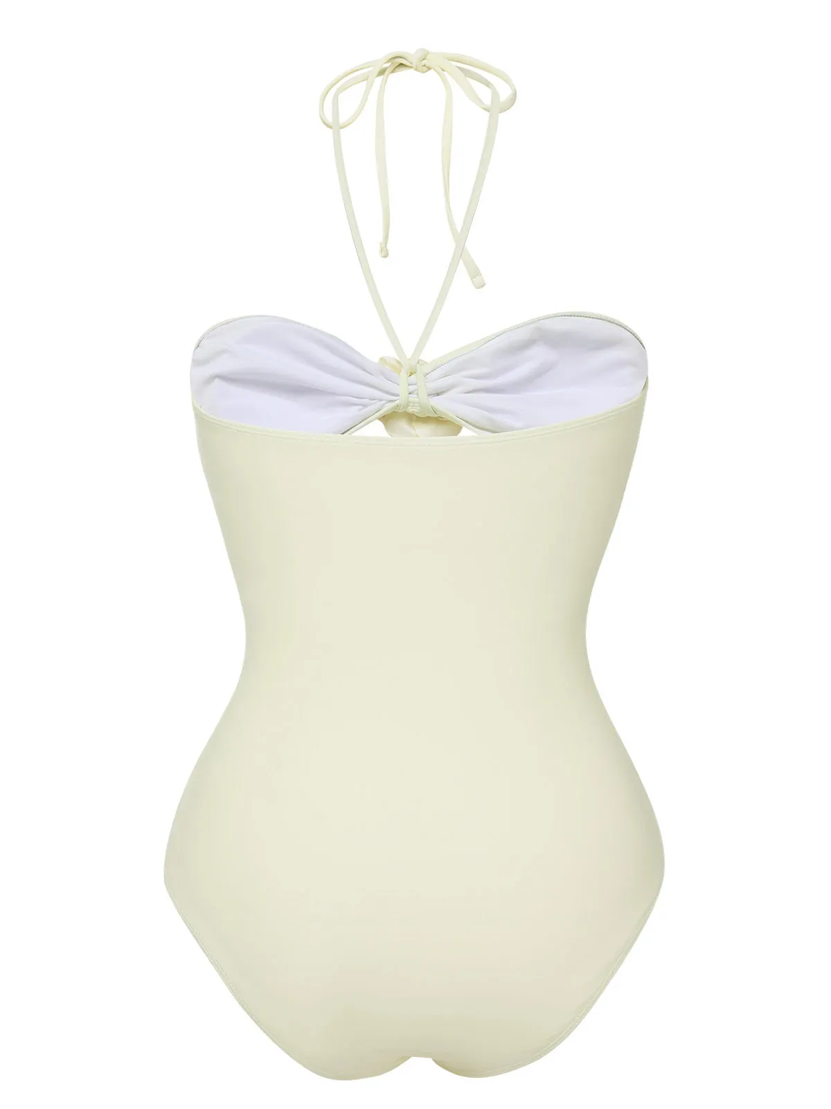 Beige 1930s 3D Flowers Halter One-Piece Swimsuit