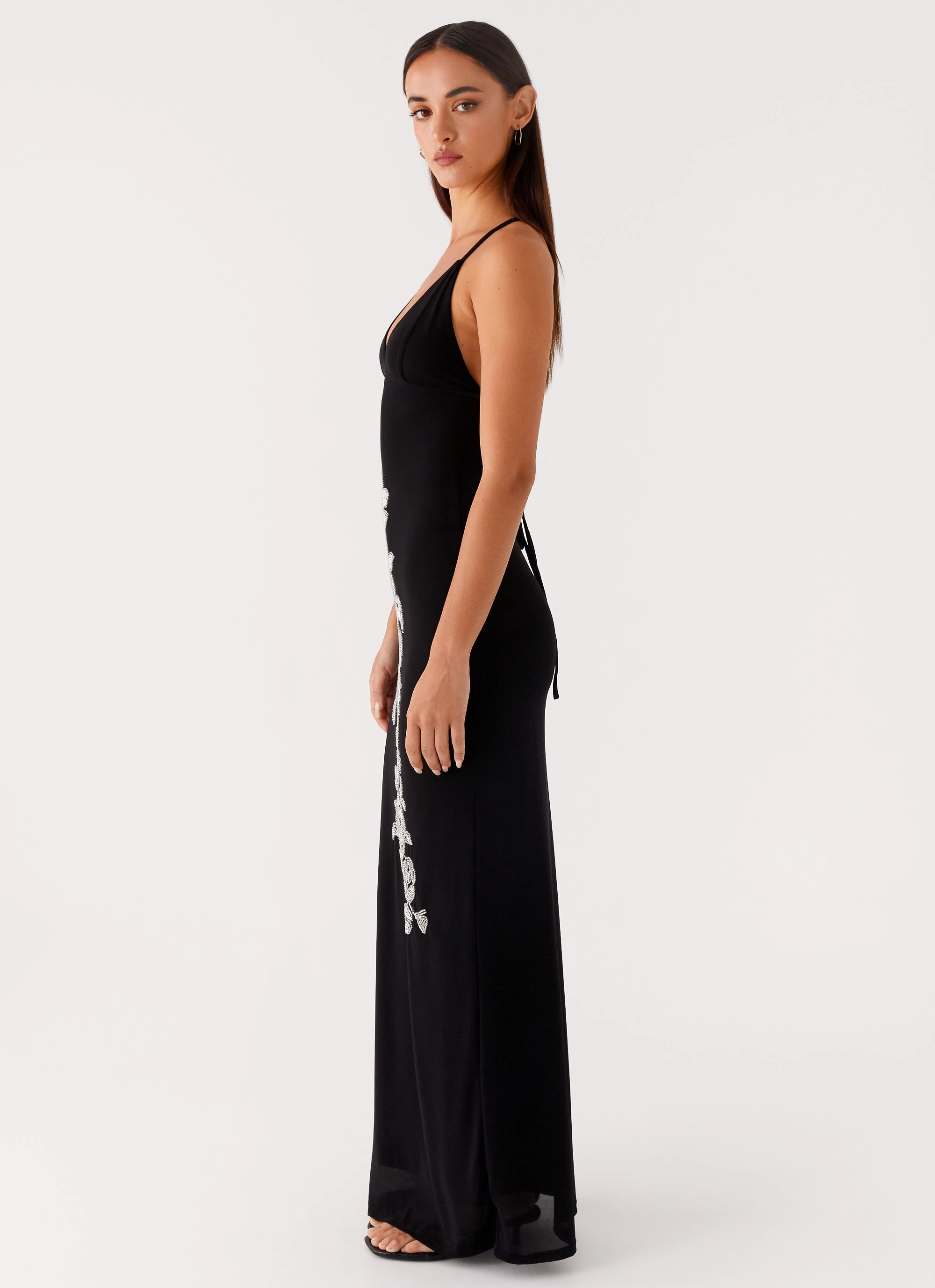 Pose Sweet Day Chic Beki Beaded Mesh Maxi Dress - Black