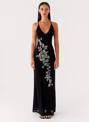 relaxed shape Beki Beaded Mesh Maxi Dress - Black