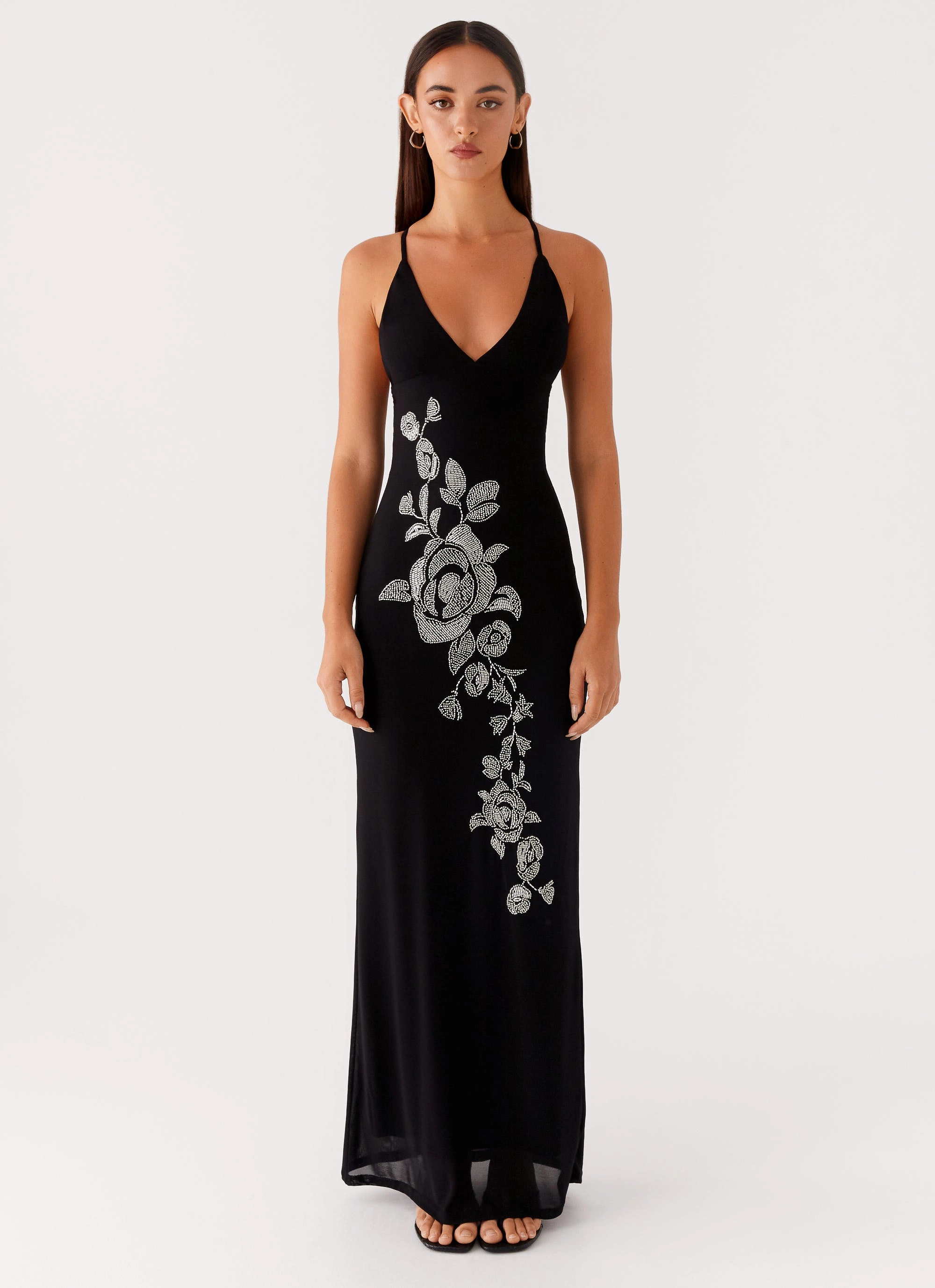relaxed shape Beki Beaded Mesh Maxi Dress - Black