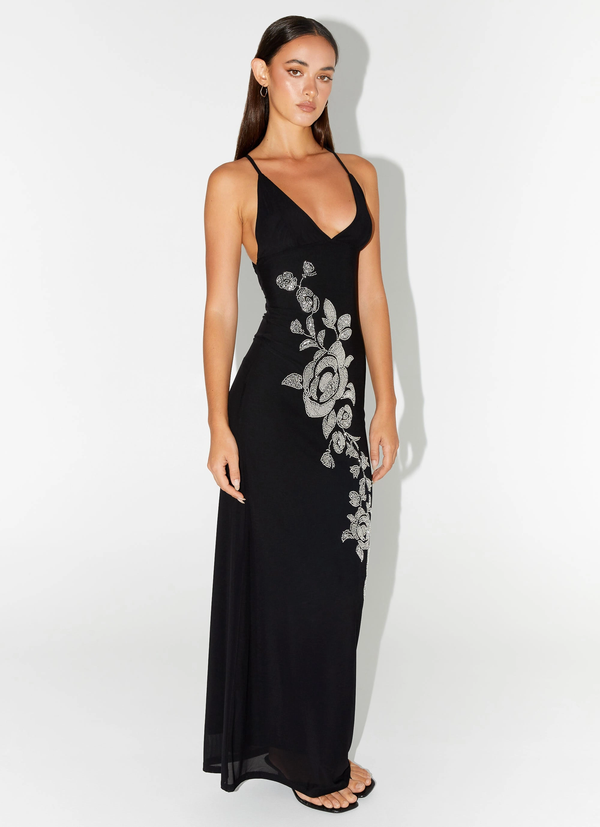Smooth Mood Beki Beaded Mesh Maxi Dress - Black