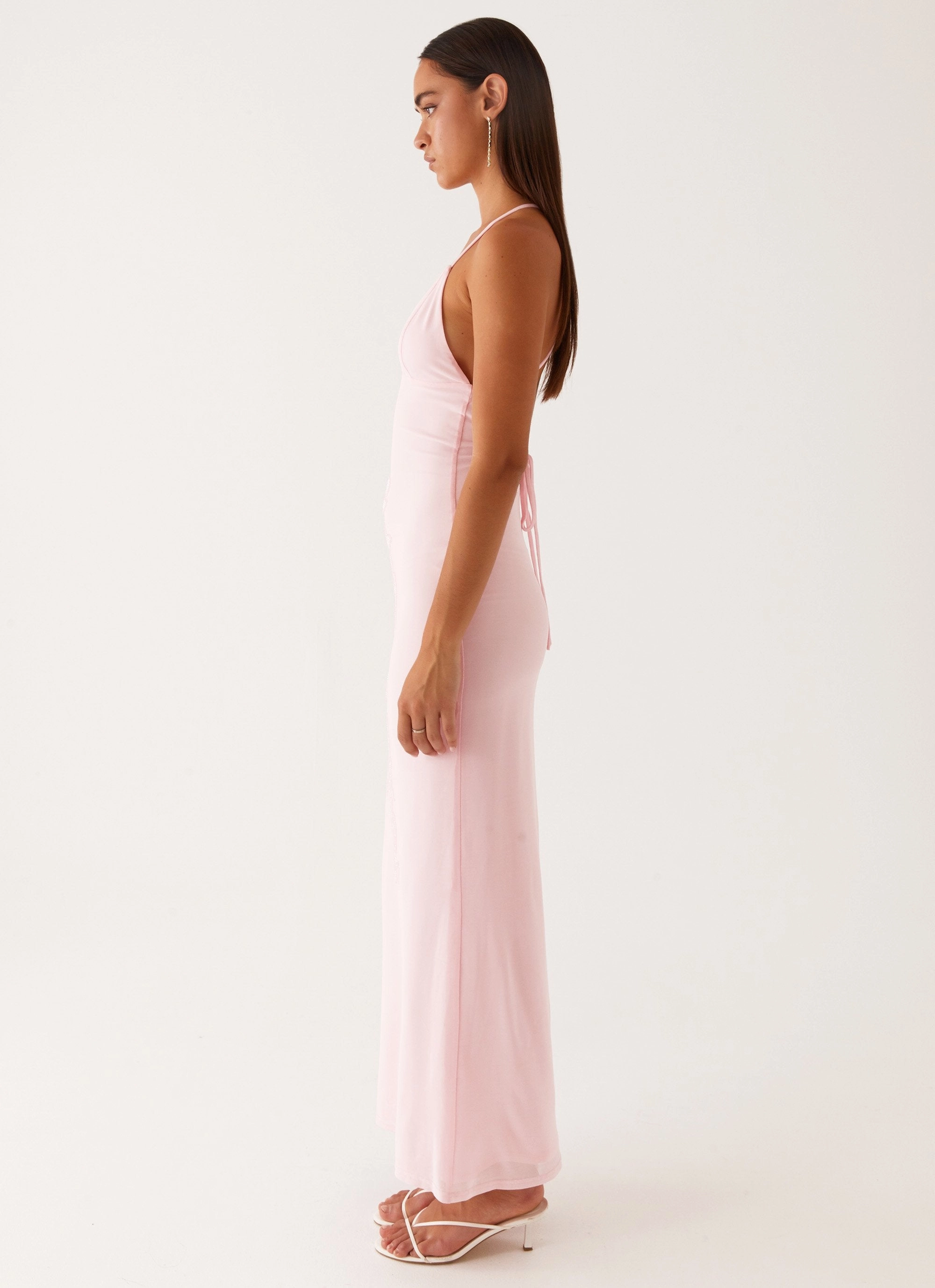Celebrity-Inspired Light Fabrication Beki Beaded Mesh Maxi Dress - Pink