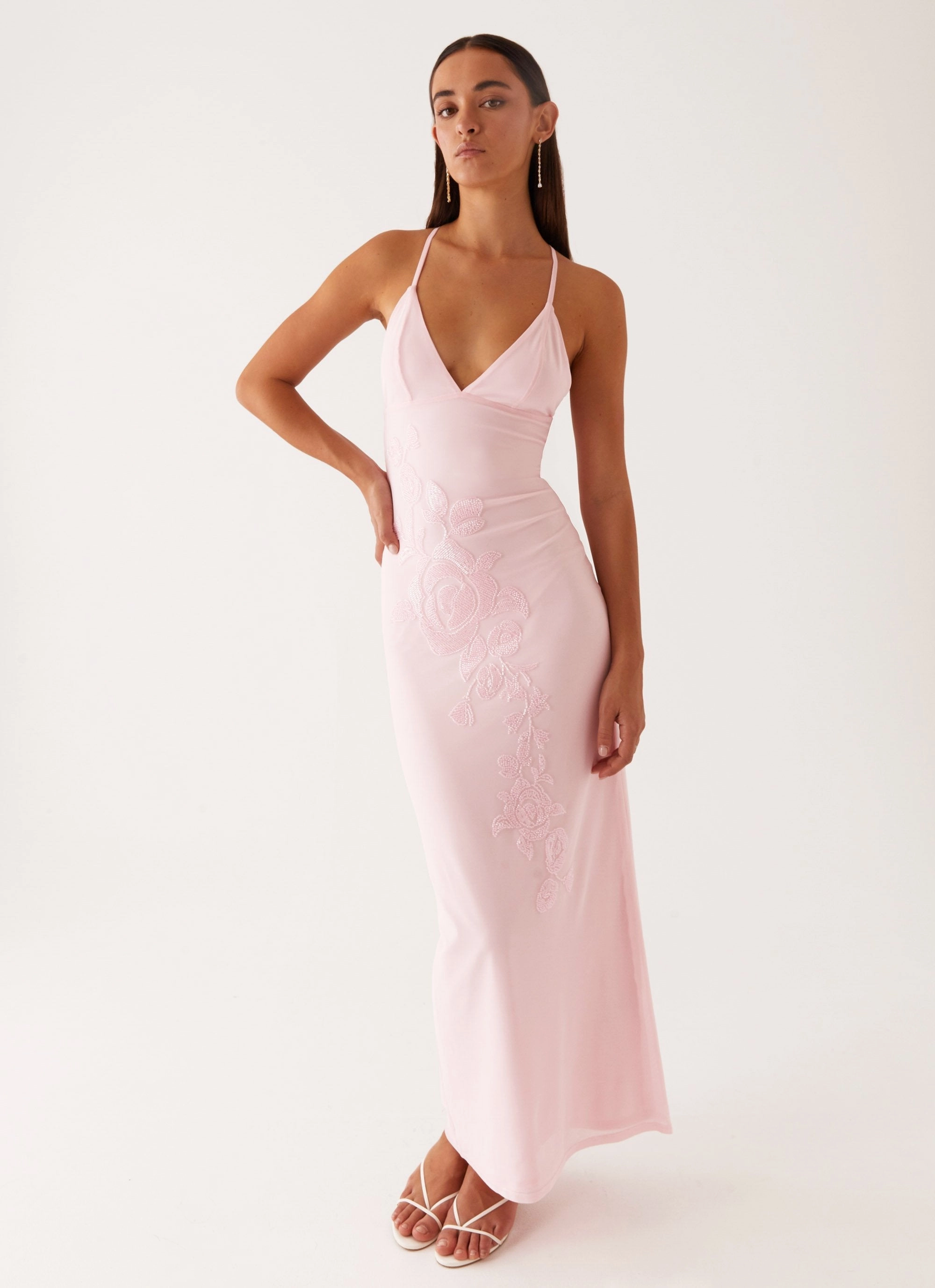Beki Beaded Mesh Maxi Dress - Pink Essential Piece