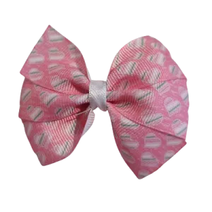 Bella Hair Bow - Pink Love Hearts 7cm