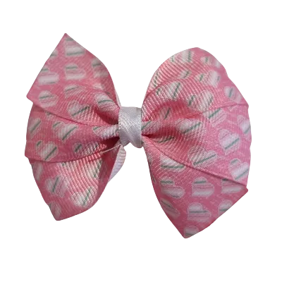 Bella Hair Bow - Pink Love Hearts 7cm