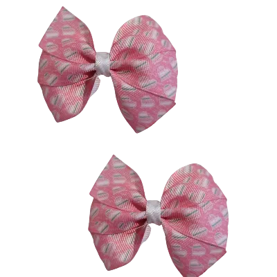 Bella Hair Bow - Pink Love Hearts 7cm