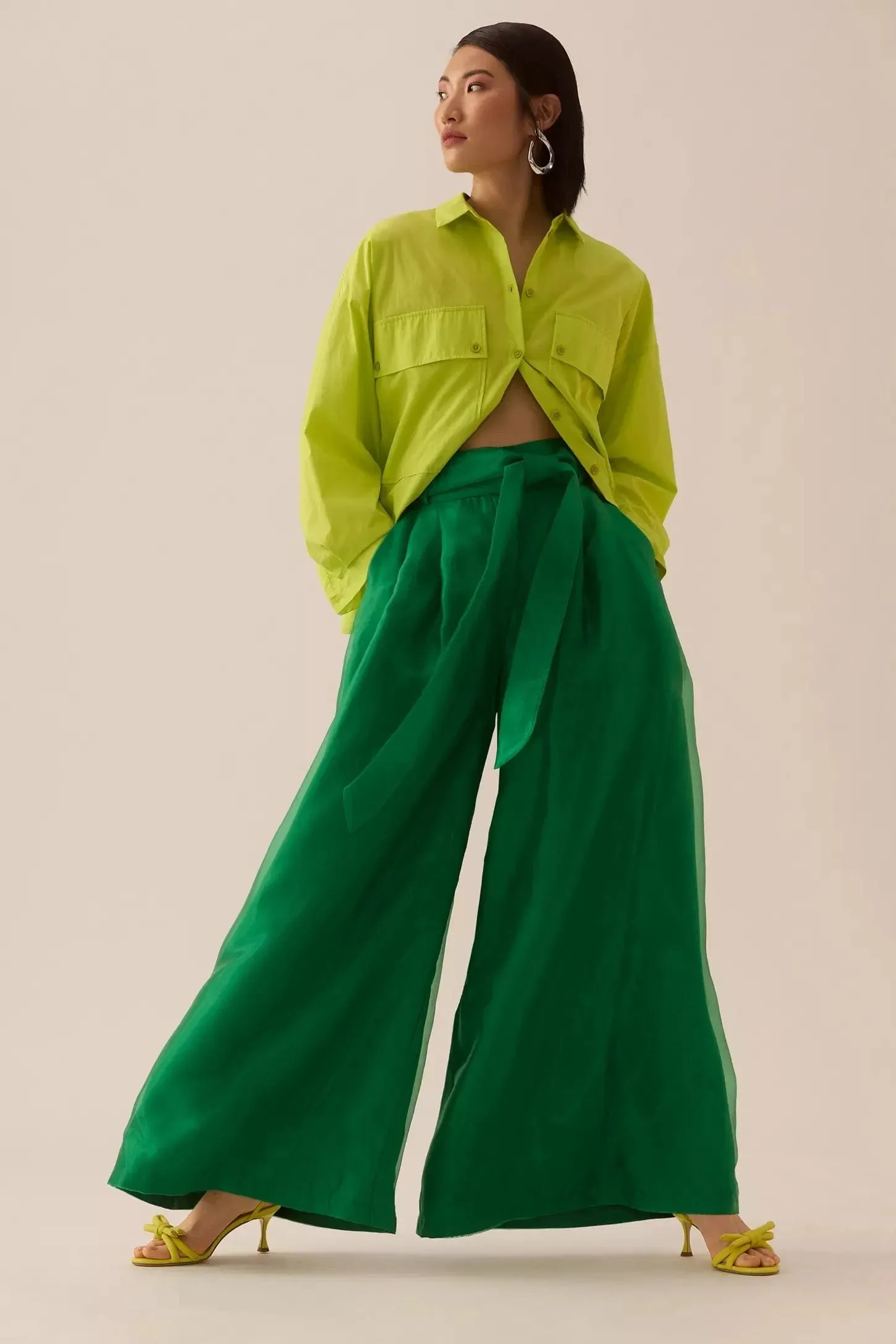 No Fuss Stretch Motion Belted Wide-Leg Pants - Poison Ivy