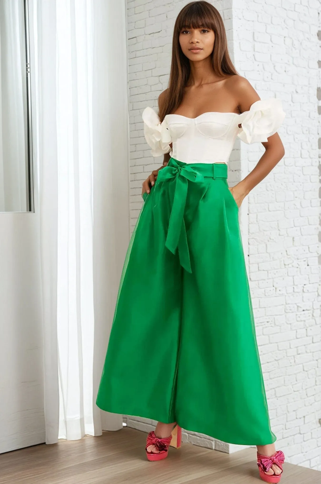 Belted Wide-Leg Pants - Poison Ivy quick dry
