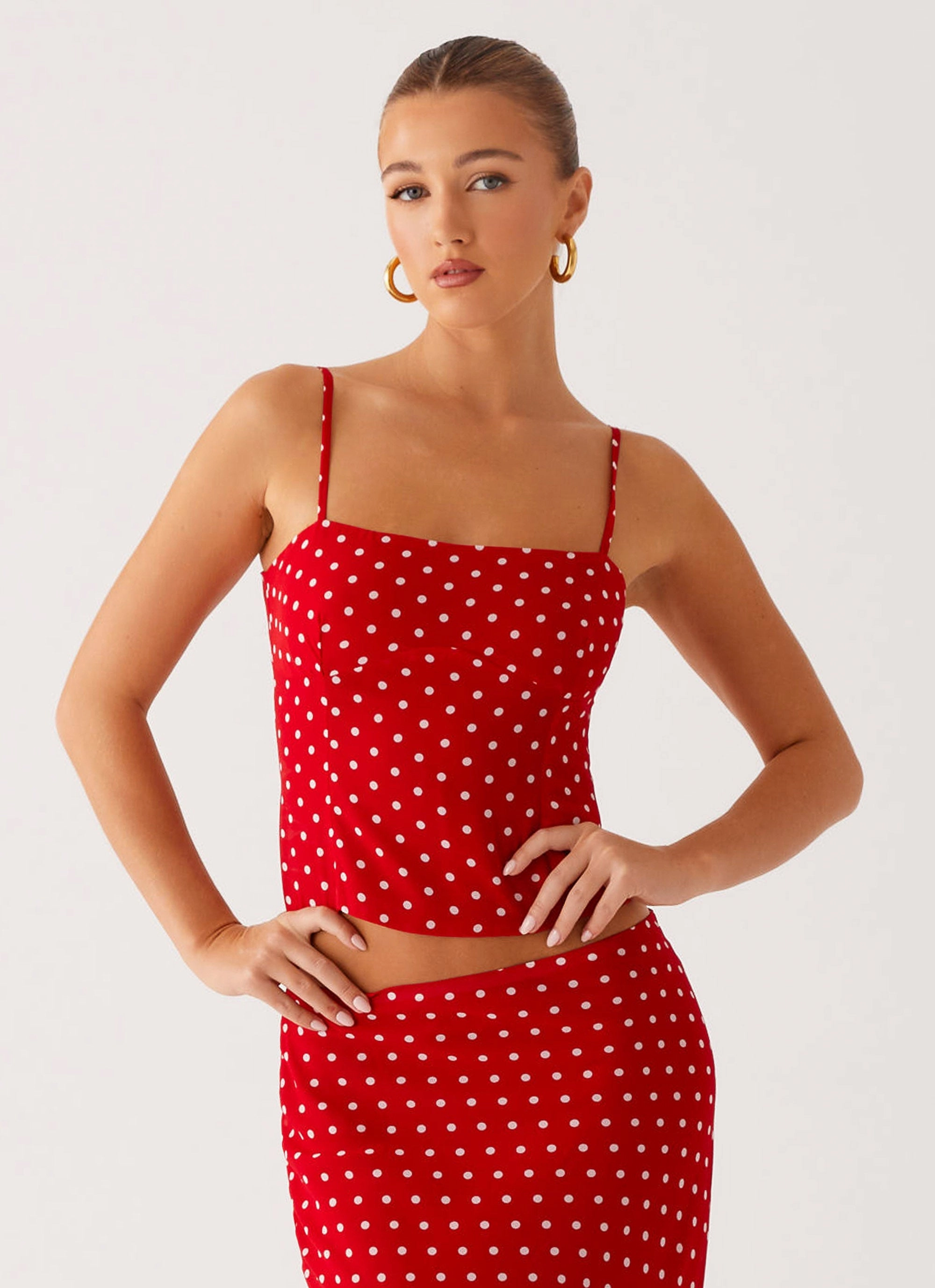 Bendita Top - Red Polka Dot Wrinkle Resistant Treatment OdorResistant