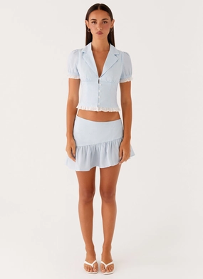 Bennett Mini Skirt - Blue White Stripe Clean Stretch Bennett Mini Skirt - Blue White Stripe Laser cut